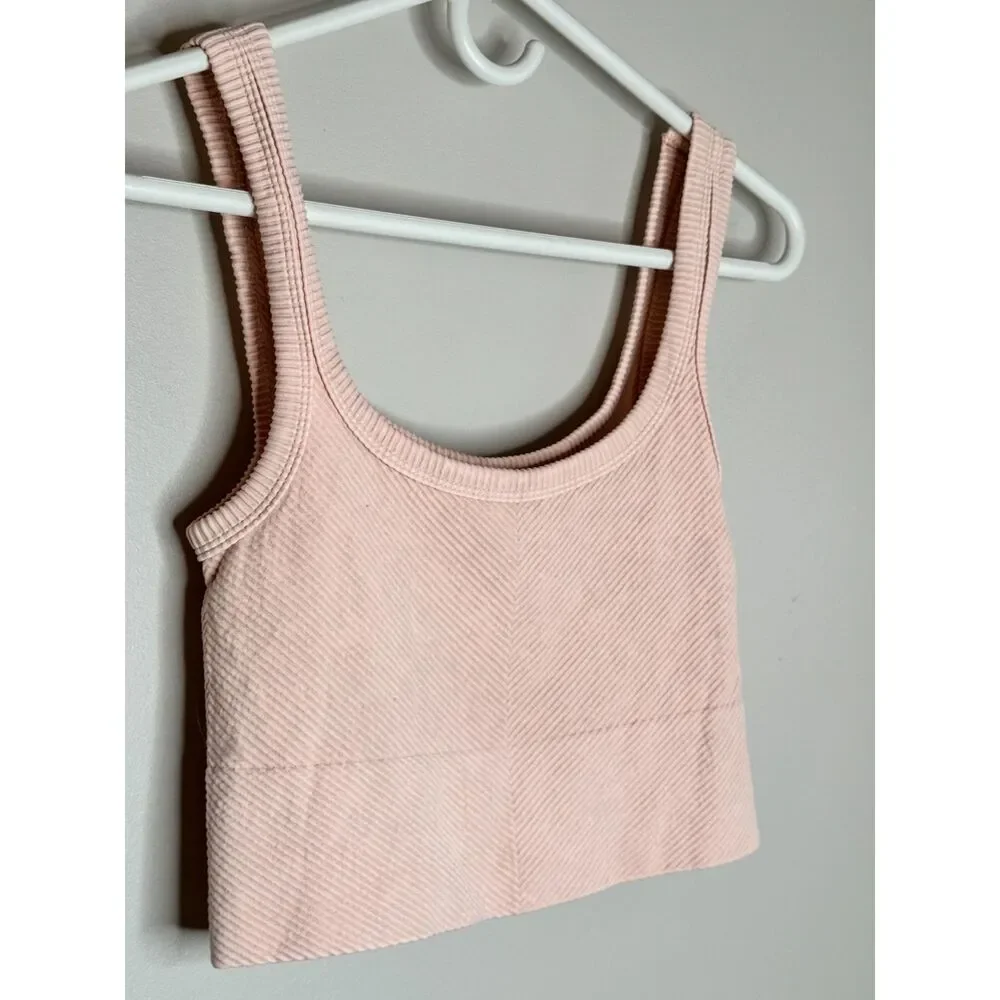Nikibiki Blush Pink Ribbed Cropped Tank Top Stretch Seamless Crop Camisole - Picture 2 of 7